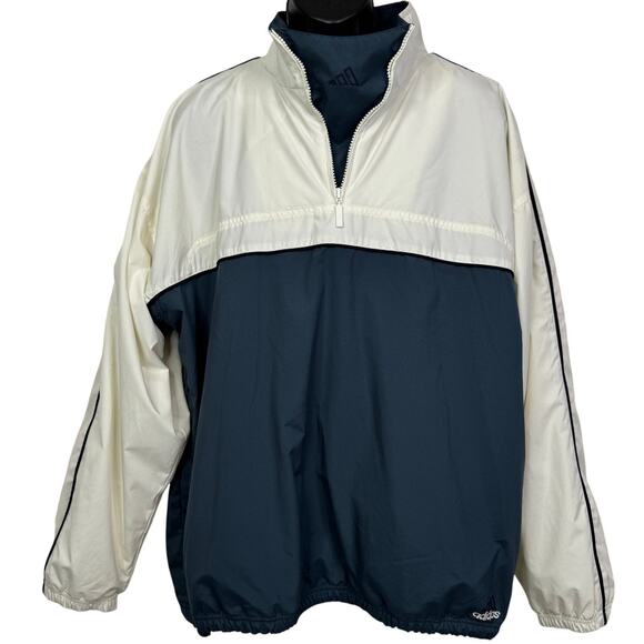 Vintage 90s Adidas Track Jacket Windbreaker Smock Navy White Men’s XXL 1/4 Zip - Picture 1 of 9
